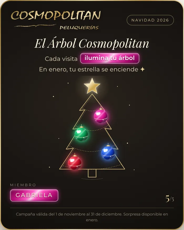 Ejemplo de tarjeta de Navidad digital de Cosmopolitan Peluquerías